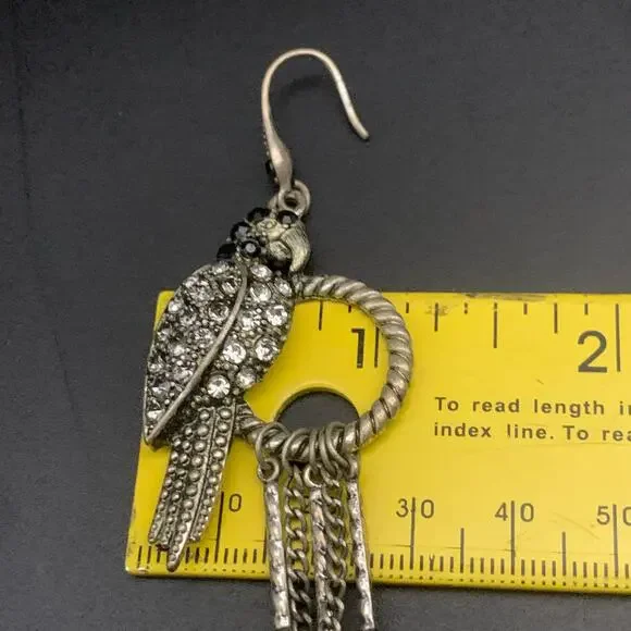 Parrot Black Feather Chandelier Dangle Statement Earrings Rhinestone Chain Link - Picture 11 of 11